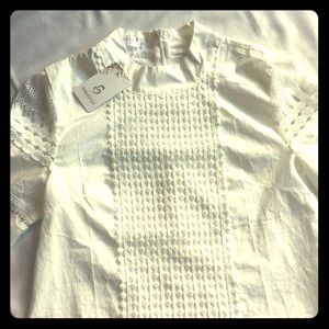 NWT White mock neck blouse with long lace sleeves
